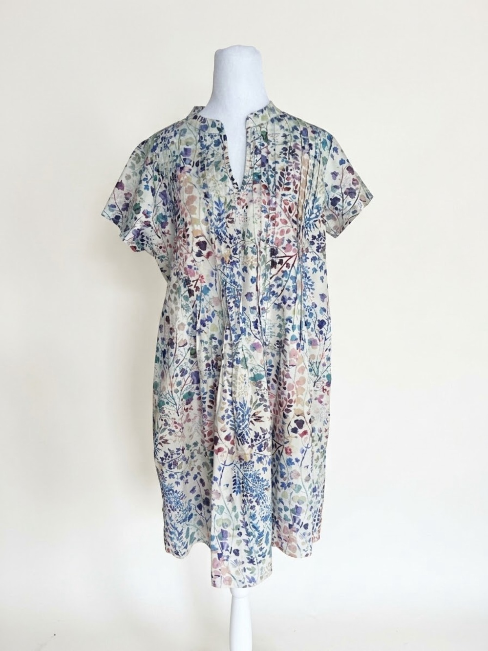 Peruvian Connection Cozumel Dress M Medium Pima Cotton Pleated Floral V-Neck